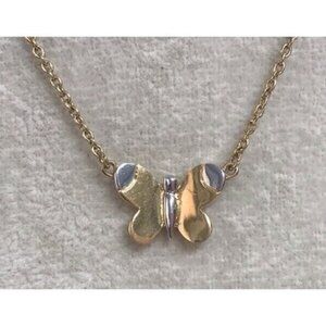 Vintage Crown Tifari Gold & Silver Two-Tone Butterfly Necklace 15" Chain